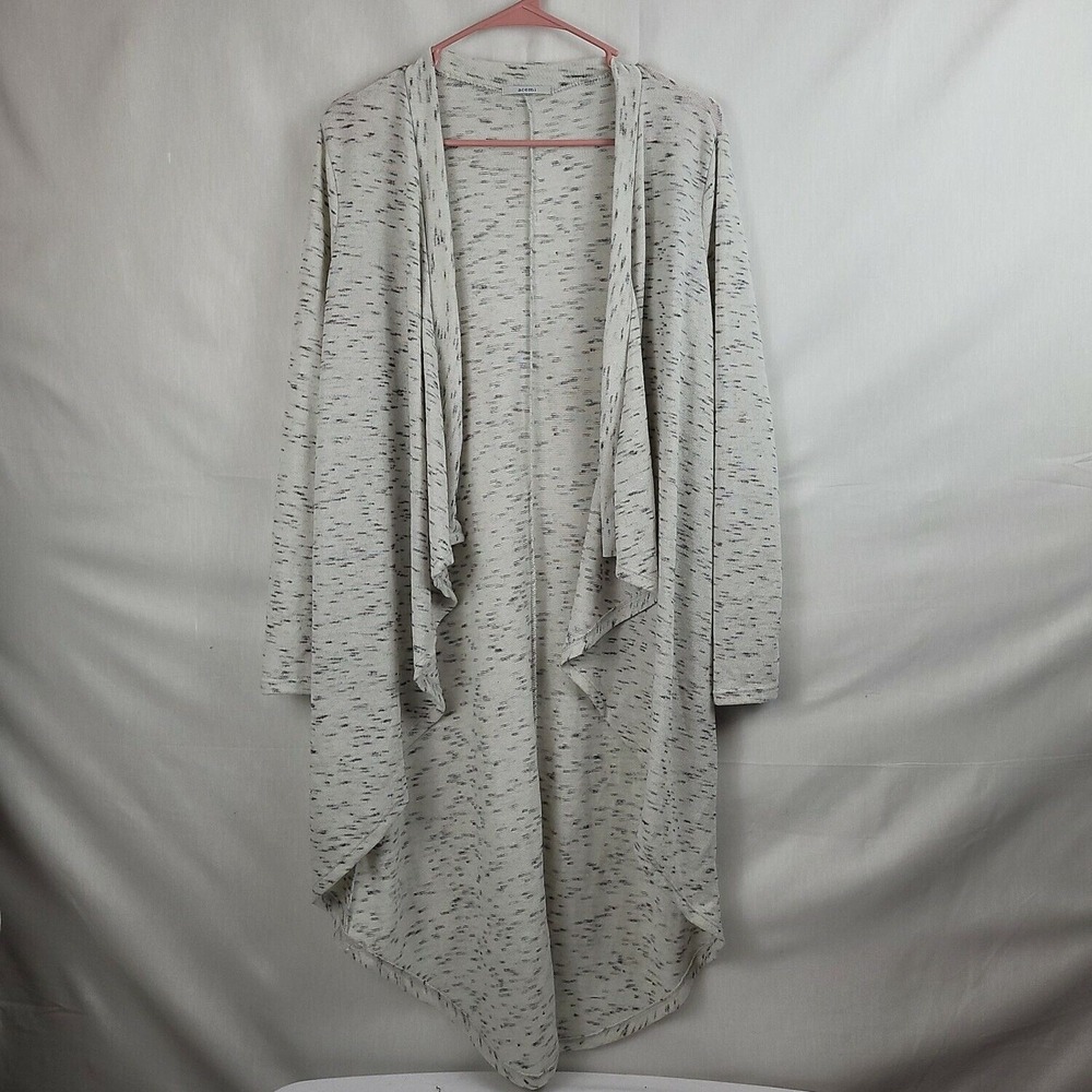 Acemi Womens White Black Comfort Open Front Waterfall Cardigan Sweater One Size